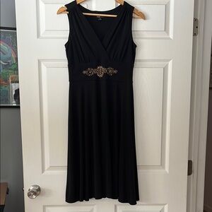 Ronni Nicole Black Midi Dress with Gold Accents